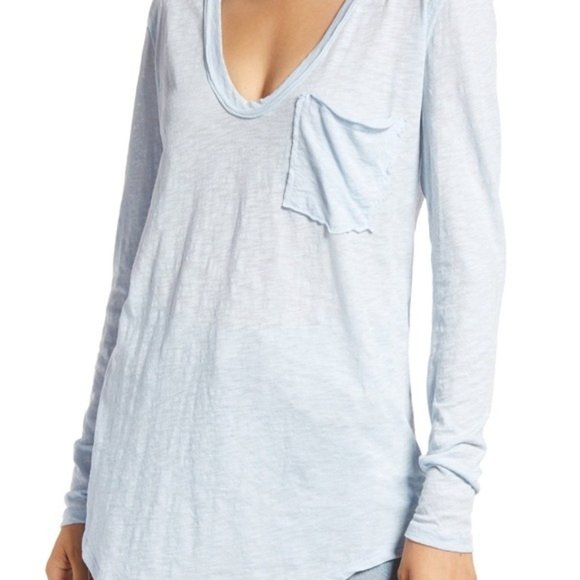 NWT FREE PEOPLE Betty Long Sleeve Slub Tee - Sky (Blue) - Picture 2 of 3